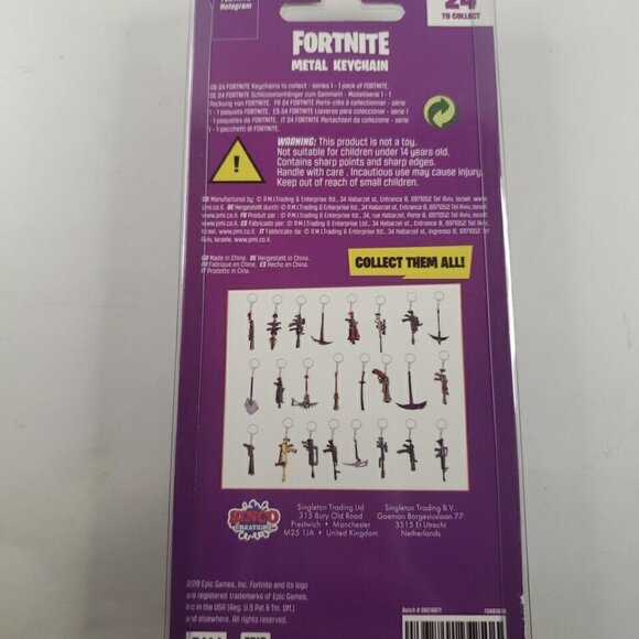 Fortnite Kid's Metal Pick Axe Pickaxe Purple and Spikey Keychain Toy - Picture 2 of 2